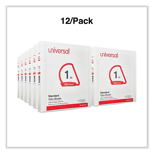 Universal Slant D-Ring View Binder, 3 Rings, 1" Capacity, 11 x 8.5, White, 12/Carton (UNV207421PK)
