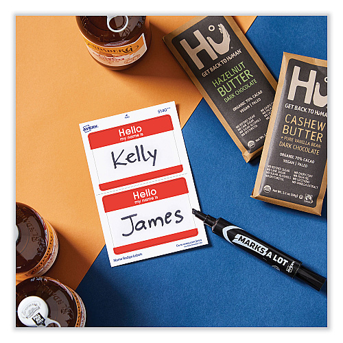 Avery Printable Self-Adhesive Name Badges, 2 1/3 x 3 3/8, Red "Hello", 100/Pack (5140)
