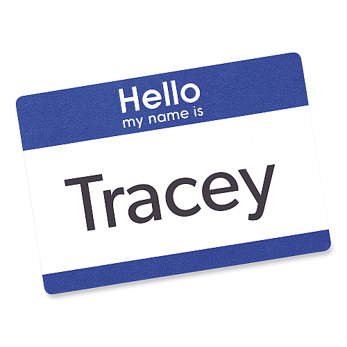 Avery Printable Adhesive Name Badges, 3.38 x 2.33, Blue "Hello", 100/Pack (5141)