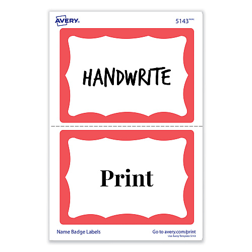 Avery Printable Adhesive Name Badges, 3.38 x 2.33, Red Border, 100/Pack (5143)