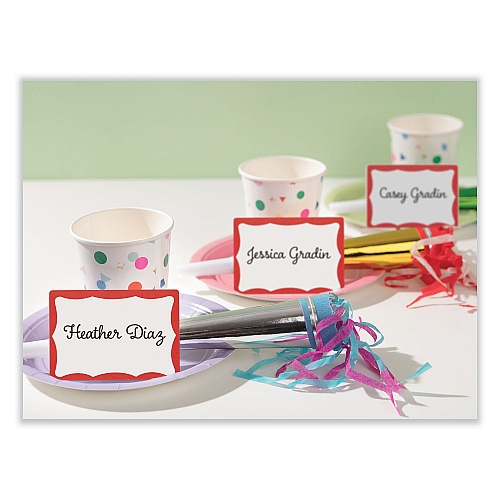 Avery Printable Adhesive Name Badges, 3.38 x 2.33, Red Border, 100/Pack (5143)