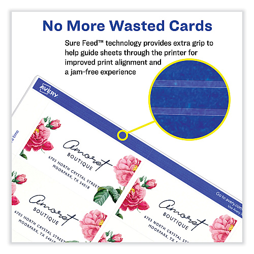 Avery Printable Microperforated Business Cards w/Sure Feed Technology, Laser, 2 x 3.5, Ivory, 250 Cards, 10/Sheet, 25 Sheets/Pack (5376)