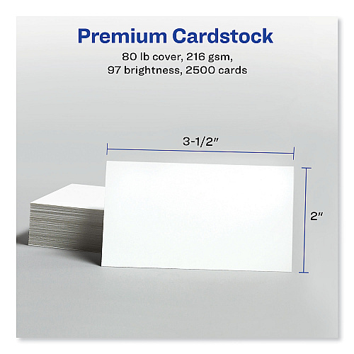 Avery Printable Microperforated Business Cards w/Sure Feed Technology, Laser, 2 x 3.5, White, 2,500 Cards, 10/Sheet, 250 Sheets/Box (5911)