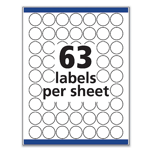 Avery Removable Multi-Use Labels, Inkjet/Laser Printers, 1" dia, White, 63/Sheet, 15 Sheets/Pack (6450)