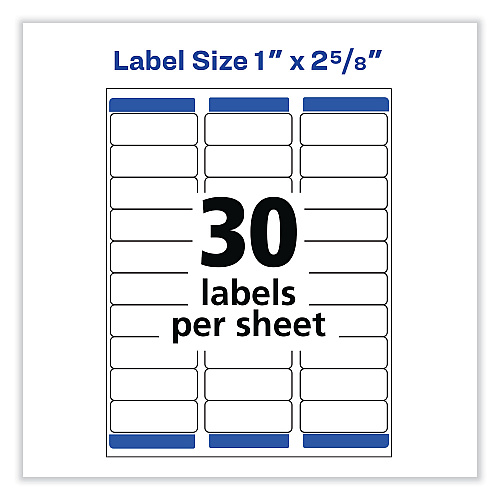Avery Removable Multi-Use Labels, Inkjet/Laser Printers, 1 x 2.63, White, 30/Sheet, 25 Sheets/Pack (6460)