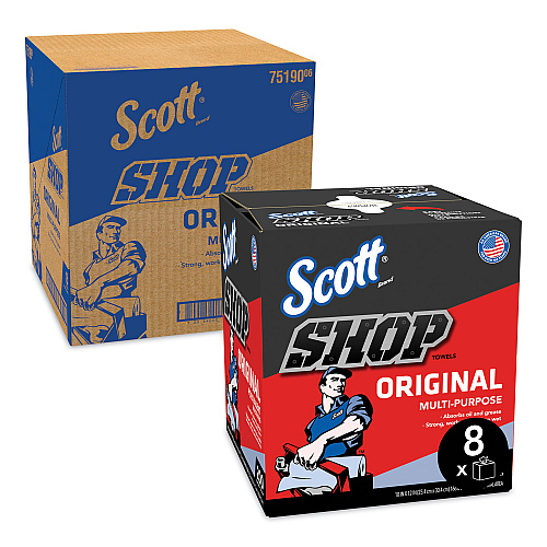 Scott Shop Towels, POP-UP Box, 1-Ply, 9 x 12, Blue, 200/Box, 8 Boxes/Carton (75190)