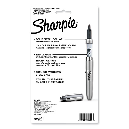Sharpie Fine Tip Permanent Marker, Stainless Steel Single Marker Case, Fine Bullet Tip, Black, 5/Pack (2135418)