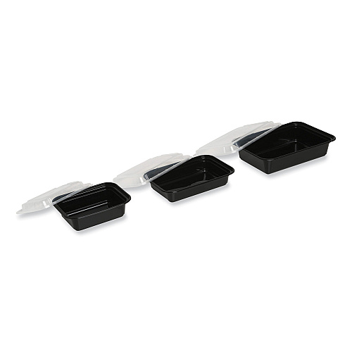 GEN Microwavable Food Container with Lid, Rectangular, 38 oz, 8.81 x 6.02 x 2.48, Black/Clear, Plastic, 150/Carton (GENTORECT38)
