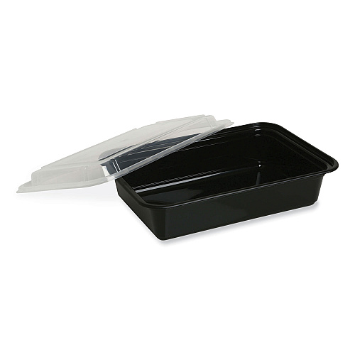 GEN Microwavable Food Container with Lid, Rectangular, 12 oz, 5.78 x 4.52 x 2.24, Black/Clear, Plastic, 150/Carton (GENTORECT12)