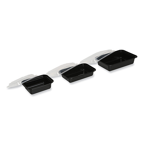 GEN Microwavable Food Container with Lid, Rectangular, 32 oz, 8.81 x 6.02 x 2.24, Black/Clear, Plastic, 150/Carton (GENTORECT32)
