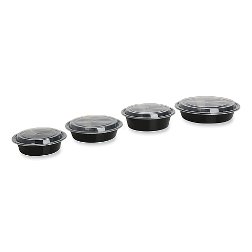 GEN Microwavable Food Container with Lid, Round, 24 oz, 7.28 x 7.28 x 1.96, Black/Clear, Plastic, 150/Carton (GENTORND24)