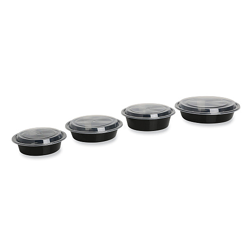 GEN Microwavable Food Container with Lid, Round, 32 oz, 7.28 x 7.28 x 2.55, Black/Clear, Plastic, 150/Carton (GENTORND32)