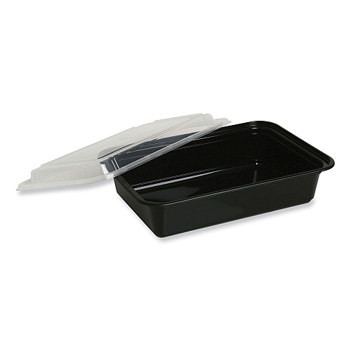 GEN Microwavable Food Container with Lid, Rectangular, 28 oz, 8.81 x 6.02 x 2.04, Black/Clear, Plastic, 150/Carton (GENTORECT28)