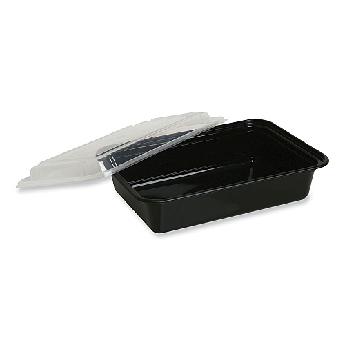 GEN Microwavable Food Container with Lid, Rectangular, 32 oz, 8.81 x 6.02 x 2.24, Black/Clear, Plastic, 150/Carton (GENTORECT32)