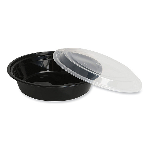 GEN Microwavable Food Container with Lid, Round, 32 oz, 7.28 x 7.28 x 2.55, Black/Clear, Plastic, 150/Carton (GENTORND32)