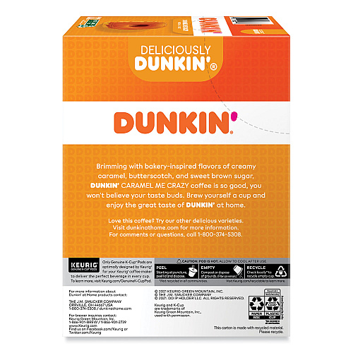 Dunkin Donuts K-Cup Pods, Caramel Me Crazy, 22/Box (1277)
