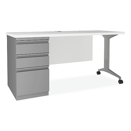 Alera Modern Teacher Series Pedestal Desk, Left-Side Pedestal: Box/Box/File, 60" x 24" x 28.75", White/Silver (ALEMSD6024WH)