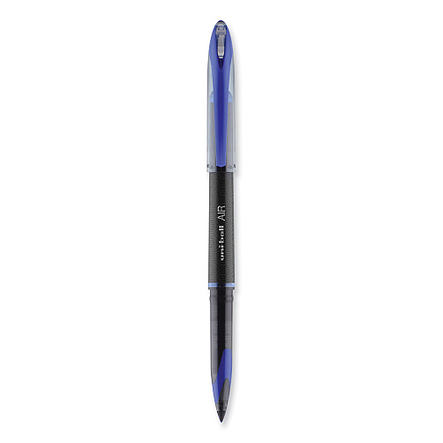uni-ball AIR Porous Roller Ball Pen, Stick, Medium 0.7 mm, Blue Ink, Black/Blue Barrel, Dozen (1927701)