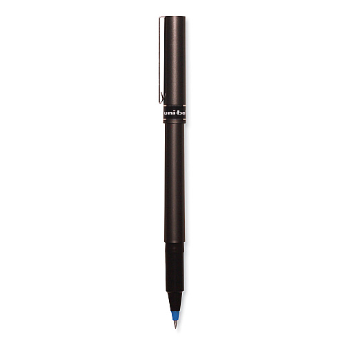 uni-ball Deluxe Roller Ball Pen, Stick, Extra-Fine 0.5 mm, Blue Ink, Metallic Gray/Black/Blue Barrel, Dozen (60027)