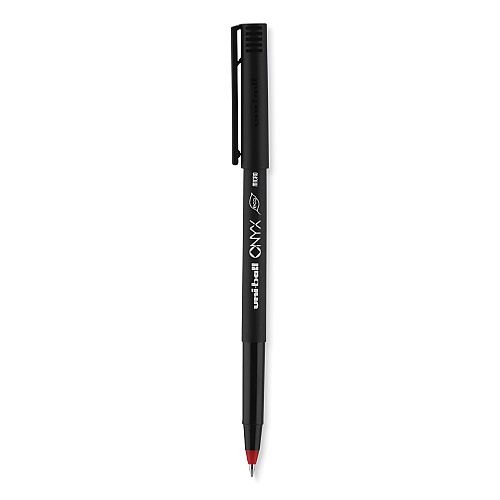 uni-ball ONYX Roller Ball Pen, Stick, Extra-Fine 0.5 mm, Red Ink, Black/Red Barrel, Dozen (60042)