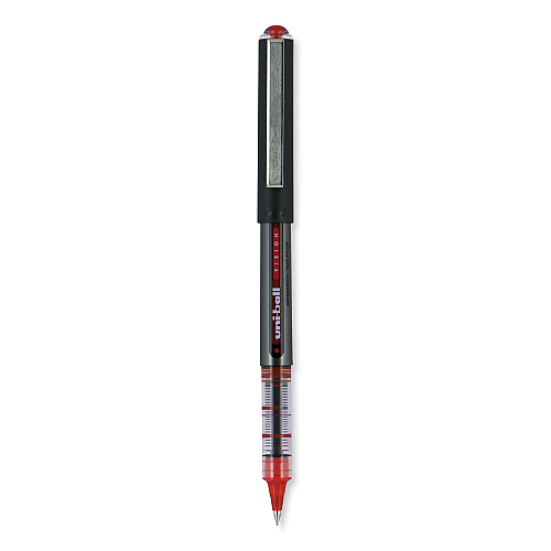 uni-ball VISION Roller Ball Pen, Stick, Extra-Fine 0.5 mm, Red Ink, Gray/Red Barrel, Dozen (60117)