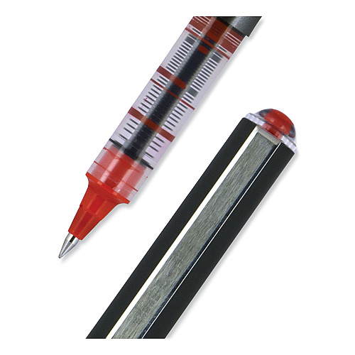 uni-ball VISION Roller Ball Pen, Stick, Extra-Fine 0.5 mm, Red Ink, Gray/Red Barrel, Dozen (60117)