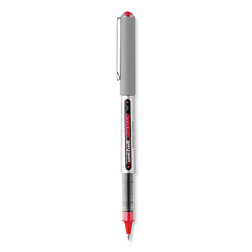 uni-ball VISION Roller Ball Pen, Stick, Fine 0.7 mm, Red Ink, Silver/Red/Clear Barrel, Dozen (60139)