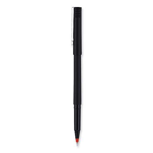 uni-ball Roller Ball Pen, Stick, Extra-Fine 0.5 mm, Red Ink, Black/Red Barrel, Dozen (60152)