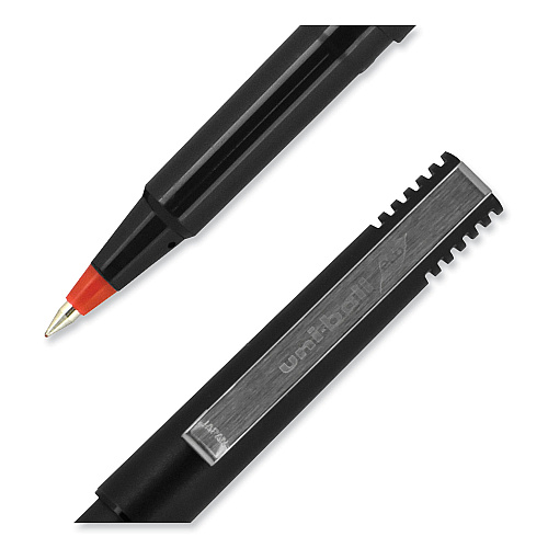 uni-ball Roller Ball Pen, Stick, Extra-Fine 0.5 mm, Red Ink, Black/Red Barrel, Dozen (60152)