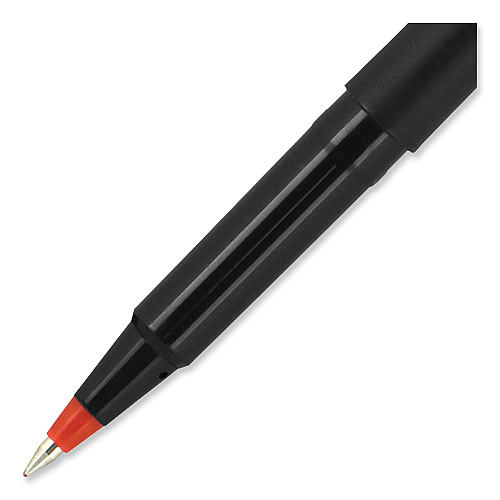 uni-ball Roller Ball Pen, Stick, Extra-Fine 0.5 mm, Red Ink, Black/Red Barrel, Dozen (60152)