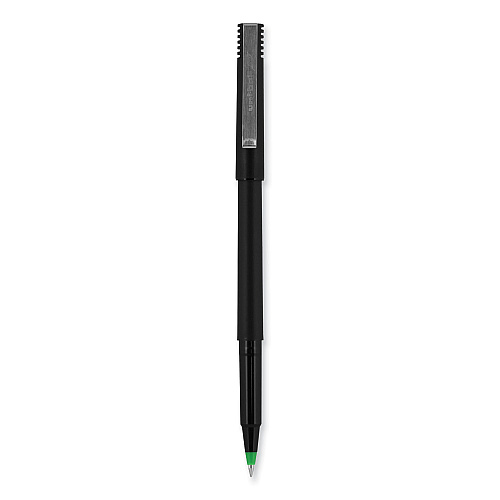 uni-ball Roller Ball Pen, Stick, Extra-Fine 0.5 mm, Green Ink, Black/Green Barrel, Dozen (60154)