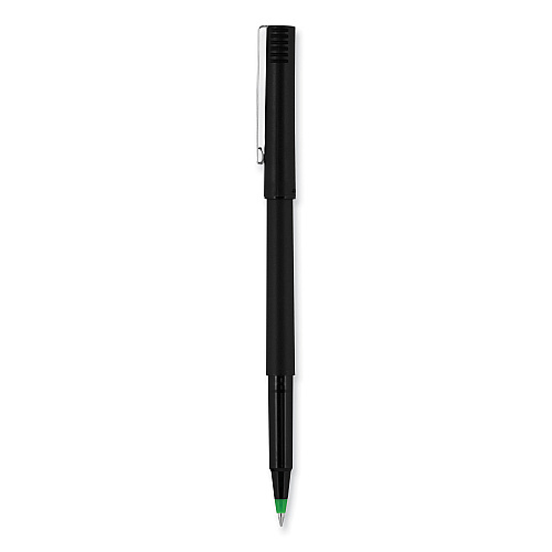 uni-ball Roller Ball Pen, Stick, Extra-Fine 0.5 mm, Green Ink, Black/Green Barrel, Dozen (60154)