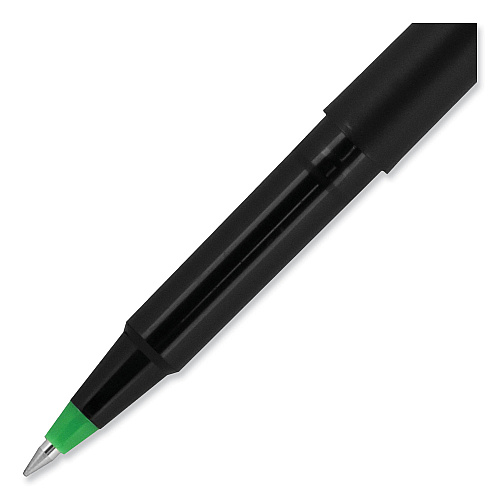uni-ball Roller Ball Pen, Stick, Extra-Fine 0.5 mm, Green Ink, Black/Green Barrel, Dozen (60154)