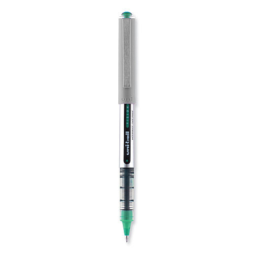 uni-ball VISION Roller Ball Pen, Stick, Fine 0.7 mm, Green Ink, Silver/Green/Clear Barrel, Dozen (60386)
