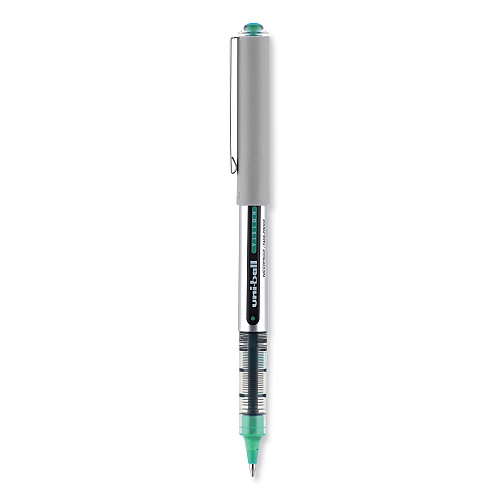 uni-ball VISION Roller Ball Pen, Stick, Fine 0.7 mm, Green Ink, Silver/Green/Clear Barrel, Dozen (60386)