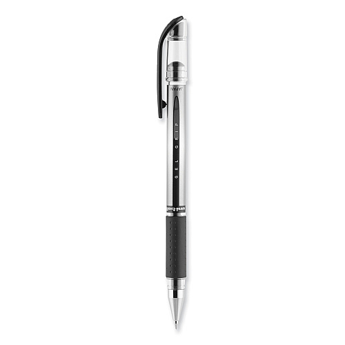 uni-ball Signo GRIP Gel Pen, Stick, Medium 0.7 mm, Black Ink, Clear/Black/Silver Barrel, Dozen (65450)