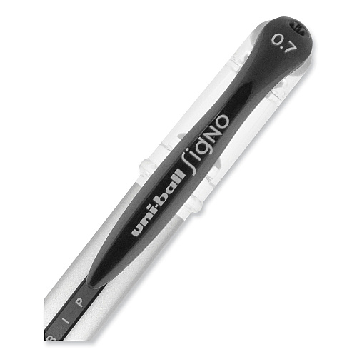 uni-ball Signo GRIP Gel Pen, Stick, Medium 0.7 mm, Black Ink, Clear/Black/Silver Barrel, Dozen (65450)