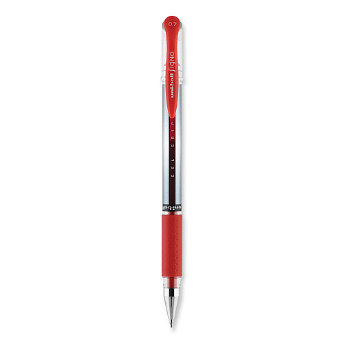 uni-ball Signo GRIP Gel Pen, Stick, Medium 0.7 mm, Red Ink, Clear/Red/Silver Barrel, Dozen (65452)