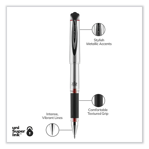 uni-ball 207 Impact Gel Pen, Stick, Bold 1 mm, Red Ink, Silver/Black/Red Barrel (65802)