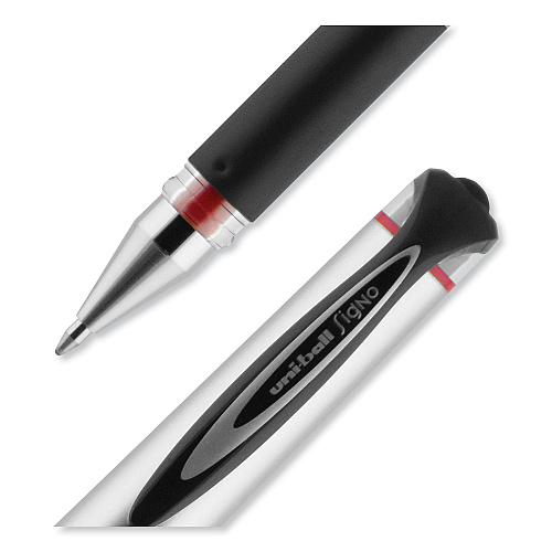uni-ball 207 Impact Gel Pen, Stick, Bold 1 mm, Red Ink, Silver/Black/Red Barrel (65802)