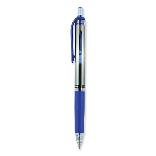 uni-ball Signo Gel Pen, Retractable, Medium 0.7 mm, Blue Ink, Silver/Blue Barrel, Dozen (65941)