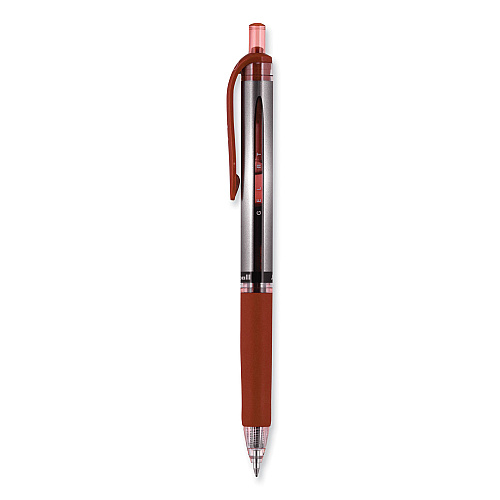 uni-ball Signo Gel Pen, Retractable, Medium 0.7 mm, Red Ink, Silver/Red Barrel, Dozen (65942)