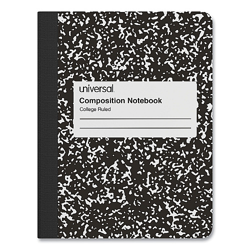 Universal Composition Book, Medium/College Rule, Black Marble Cover, (100) 9.75 x 7.5 Sheets, 6/Pack (UNV20946)