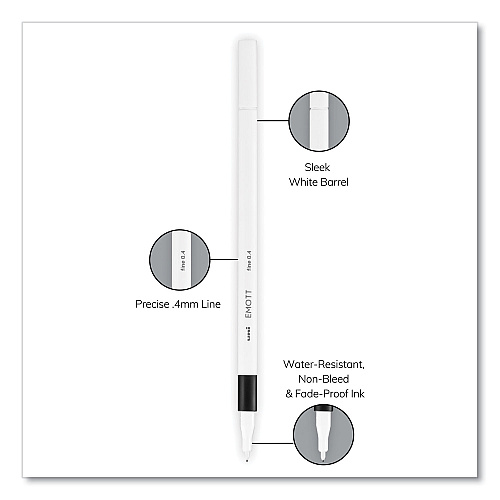 uni-ball EMOTT Porous Point Pen, Stick, Fine 0.4 mm, Assorted Ink Colors, White Barrel, 10/Pack (24836)
