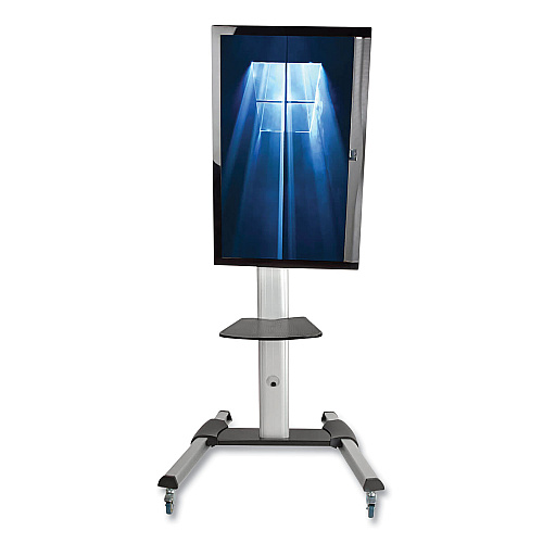 Tripp Lite Flat Panel Floor Stand, Tilt Range: -12 to +5, Metal, 1 Shelf, 110 lb Capacity, 32.6" x 27.6" x 81.5", Silver/Black (DMCS3270XP)
