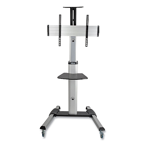 Tripp Lite Flat Panel Floor Stand, Tilt Range: -12 to +5, Metal, 1 Shelf, 110 lb Capacity, 32.6" x 27.6" x 81.5", Silver/Black (DMCS3270XP)