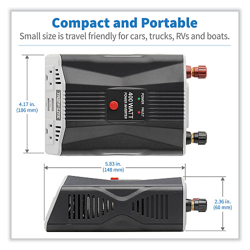 Tripp Lite PowerVerter Ultra-Compact Car Inverter, 400 W, Two AC Outlets/Two USB Ports, 3.1 A (PV400USB)