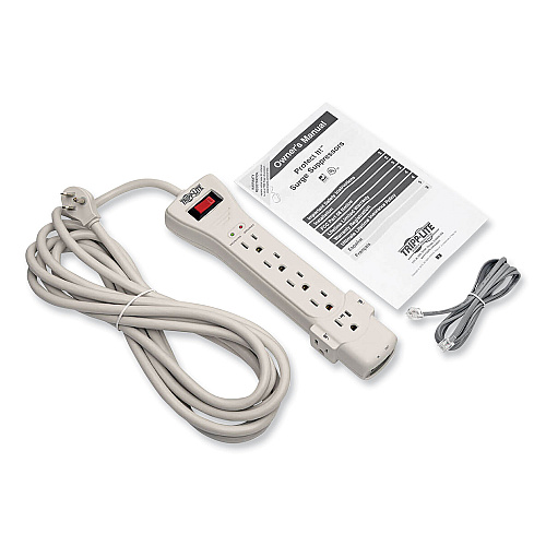 Tripp Lite Protect It! Surge Protector, 7 AC Outlets, 15 ft Cord, 2,520 J, Light Gray (SUPER7TEL15)