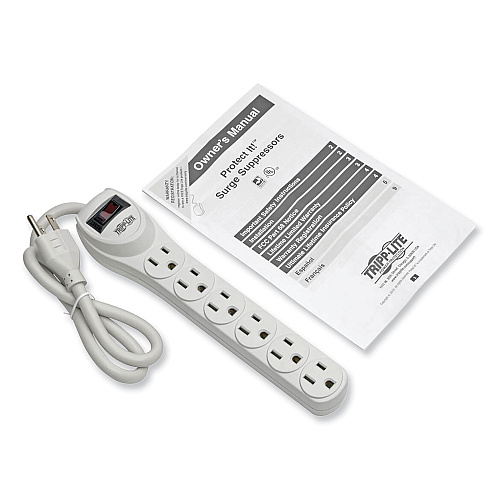 Tripp Lite Protect It! Home Computer Surge Protector, 6 AC Outlets, 2 ft Cord, 180 J, Light Gray (TLP602)