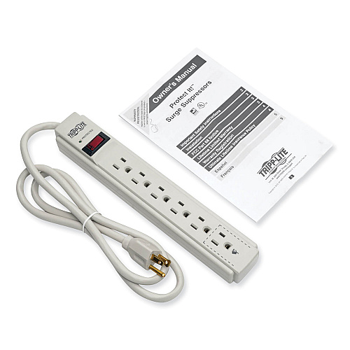 Tripp Lite Protect It! Surge Protector, 6 AC Outlets, 4 ft Cord, 790 J, Light Gray (TLP604)